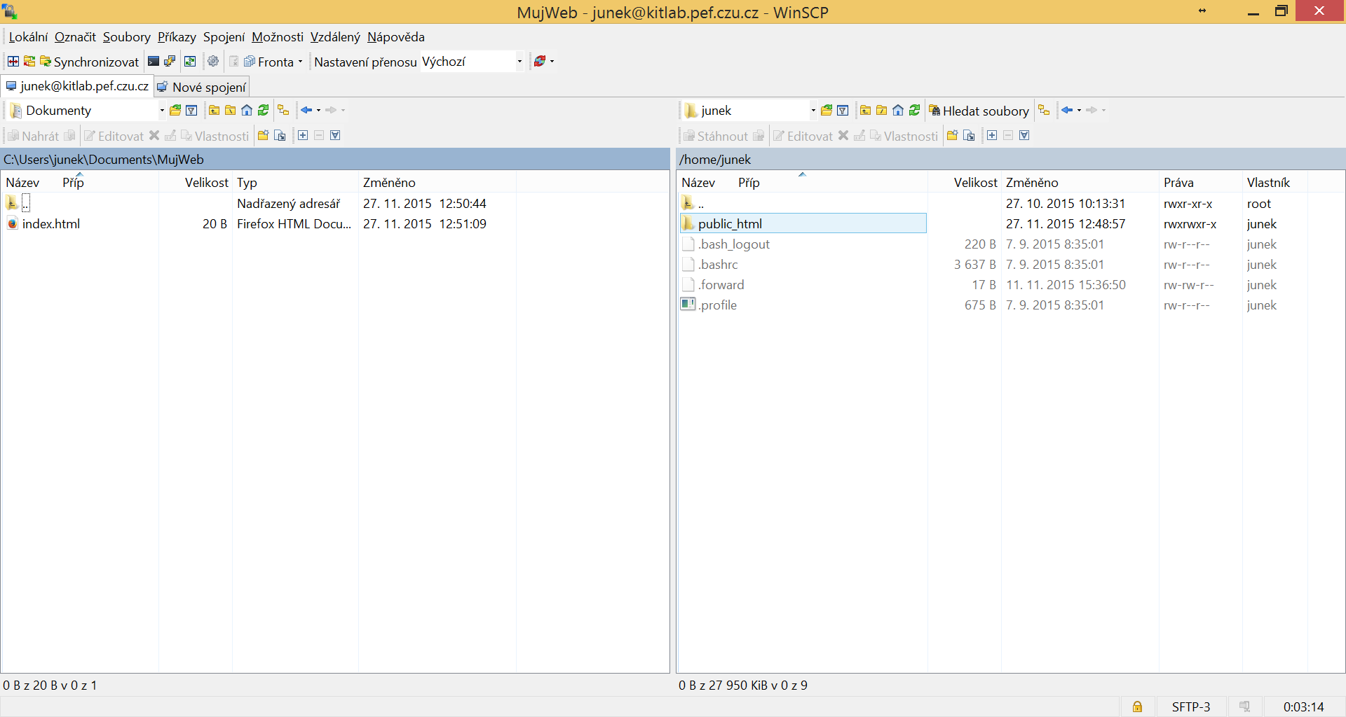 Příklad WinSCP - přepnutí do adresáře public_html