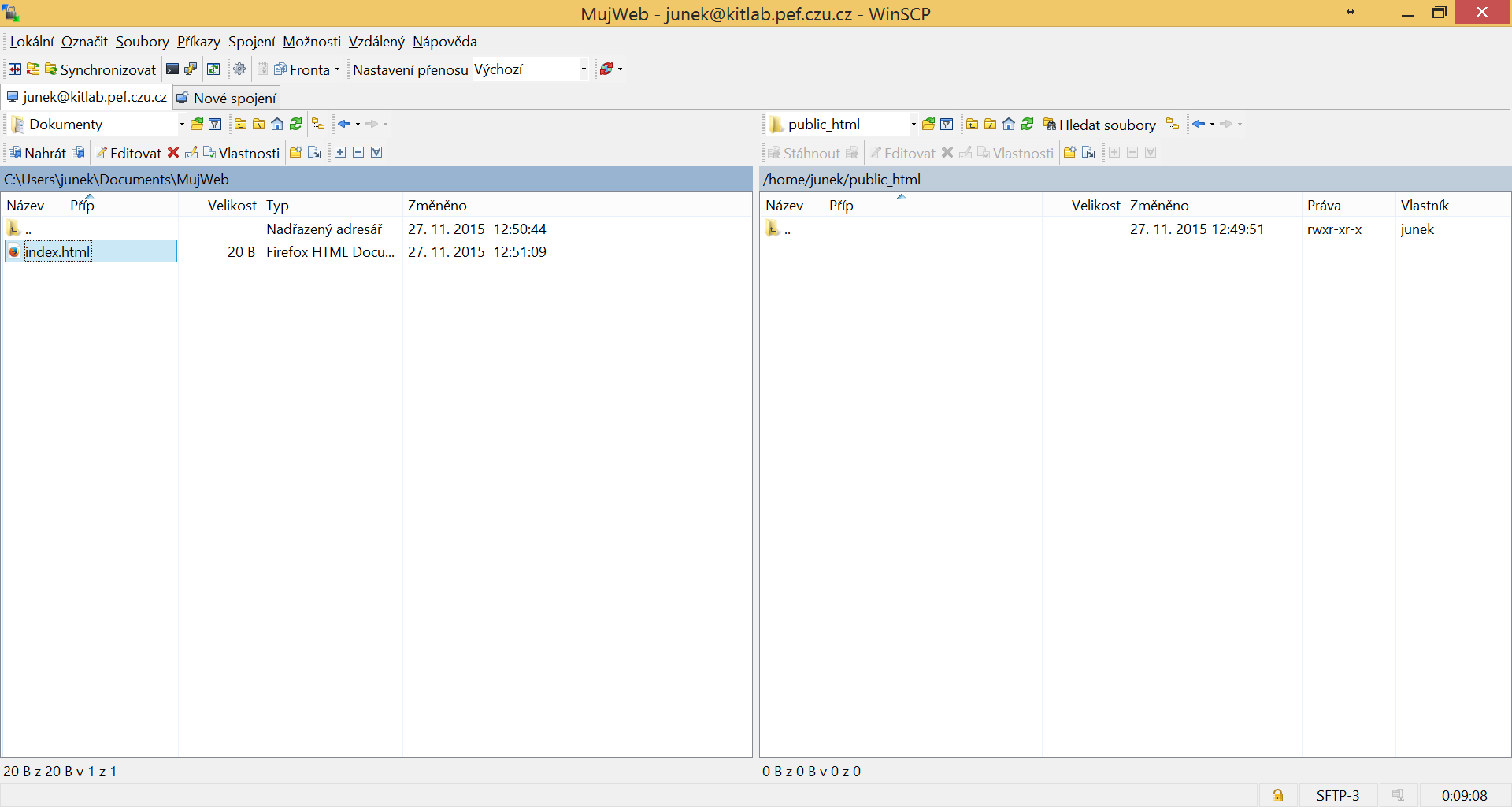 Příklad WinSCP - označení souborů